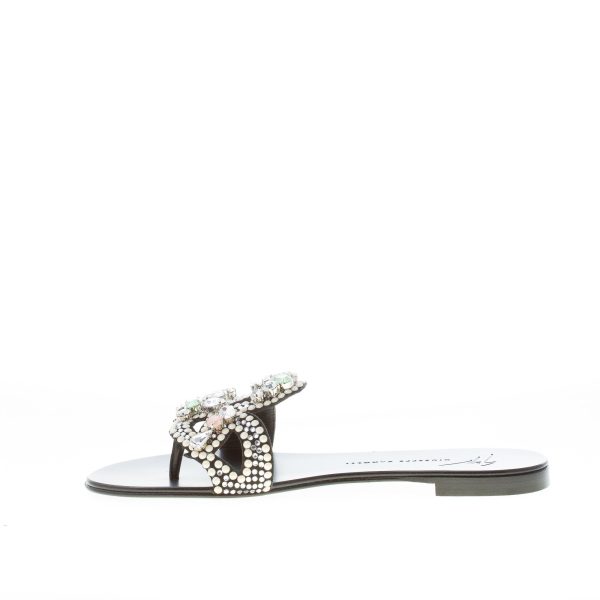 GIUSEPPE ZANOTTI donna sandalo infradito Turchesite in pelle NERO con fascia gioiello. Tacco 1 cm - immagine 5