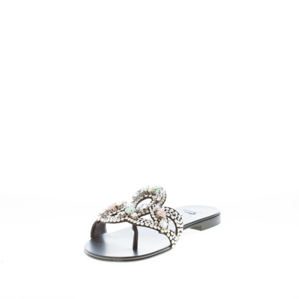 GIUSEPPE ZANOTTI donna sandalo infradito Turchesite in pelle NERO con fascia gioiello. Tacco 1 cm - immagine 6