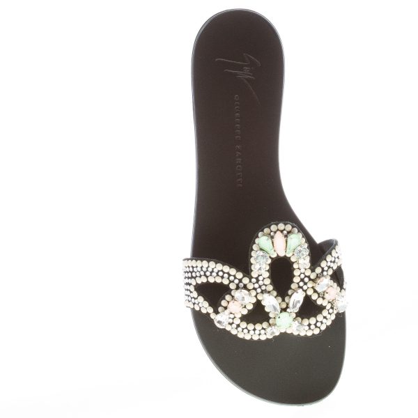 GIUSEPPE ZANOTTI donna sandalo infradito Turchesite in pelle NERO con fascia gioiello. Tacco 1 cm - immagine 7