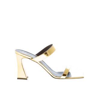 GIUSEPPE ZANOTTI donna sandalo slide Flaminia in pelle specchiata ORO. Tacco 8,5 cm