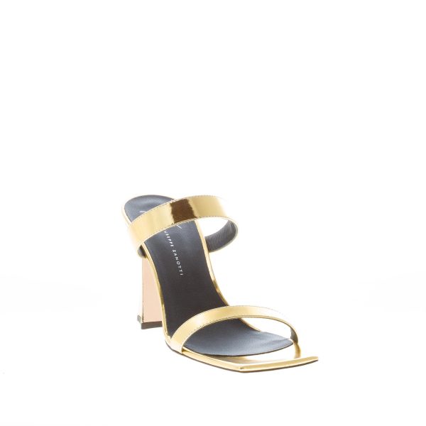 GIUSEPPE ZANOTTI donna sandalo slide Flaminia in pelle specchiata ORO. Tacco 8,5 cm - immagine 2