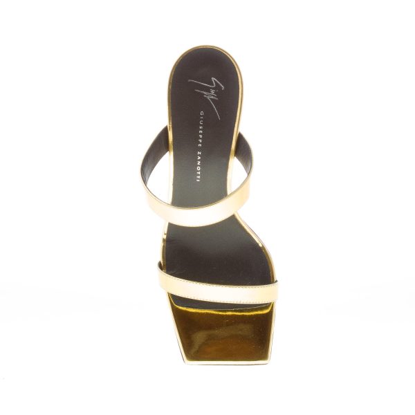 GIUSEPPE ZANOTTI donna sandalo slide Flaminia in pelle specchiata ORO. Tacco 8,5 cm - immagine 7