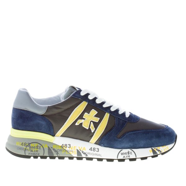 PREMIATA uomo sneaker Lander 5676 in camoscio e tessuto nylon BLU più giallo