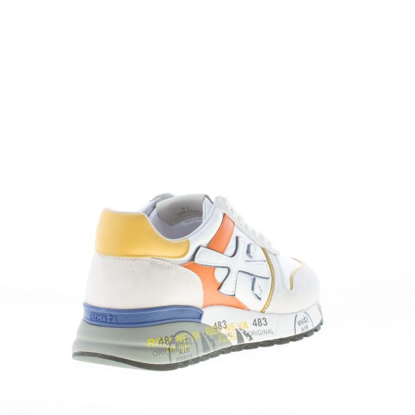 PREMIATA uomo sneaker Mick 5696 in tessuto tecnico e camoscio BIANCO più arancione e giallo - immagine 3
