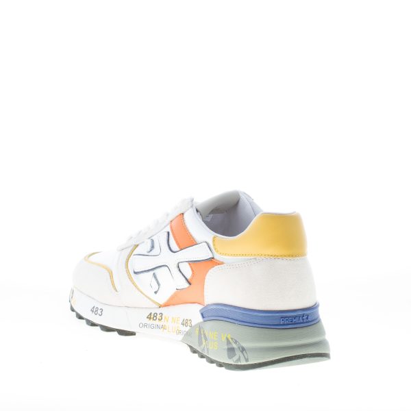 PREMIATA uomo sneaker Mick 5696 in tessuto tecnico e camoscio BIANCO più arancione e giallo - immagine 4