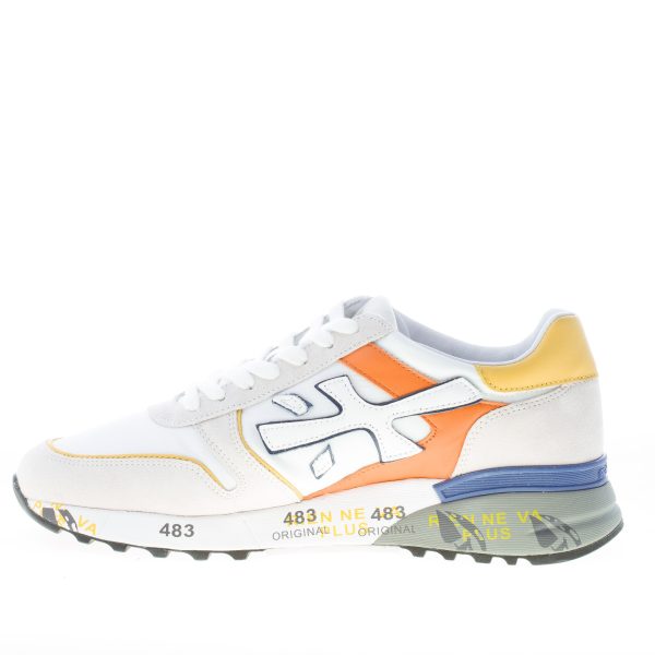 PREMIATA uomo sneaker Mick 5696 in tessuto tecnico e camoscio BIANCO più arancione e giallo - immagine 5