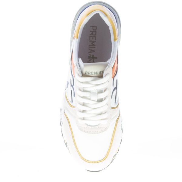 PREMIATA uomo sneaker Mick 5696 in tessuto tecnico e camoscio BIANCO più arancione e giallo - immagine 7