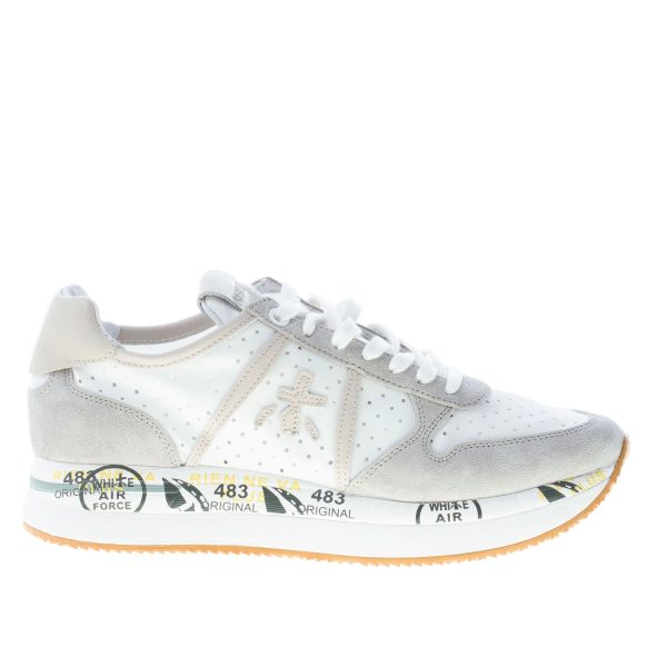 PREMIATA donna sneaker Tris 5737 in camoscio GRIGIO e tessuto forato BIANCO