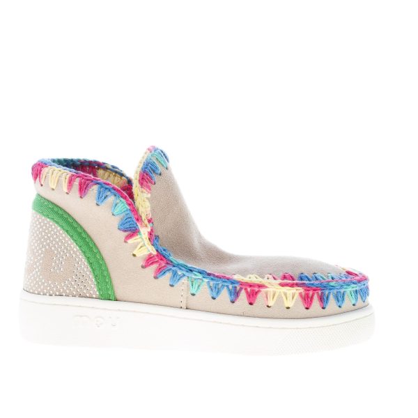 MOU donna Summer Eskimo Sneaker in camoscio BEIGE con uncinetto colorato