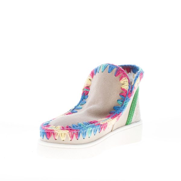 MOU donna Summer Eskimo Sneaker in camoscio BEIGE con uncinetto colorato - immagine 6