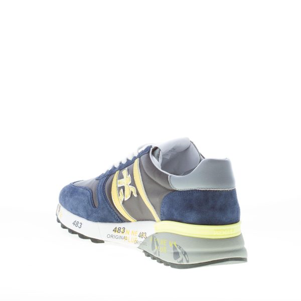 PREMIATA uomo sneaker Lander 5676 in camoscio e tessuto nylon BLU più giallo - immagine 4