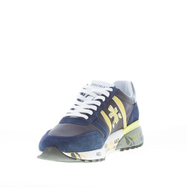 PREMIATA uomo sneaker Lander 5676 in camoscio e tessuto nylon BLU più giallo - immagine 6