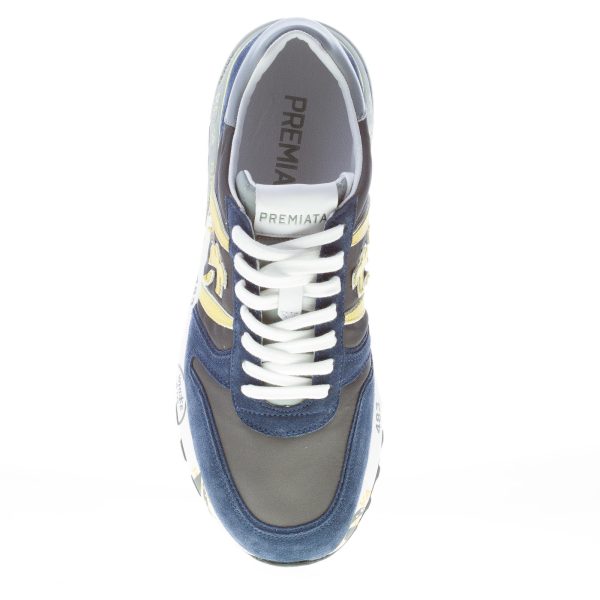 PREMIATA uomo sneaker Lander 5676 in camoscio e tessuto nylon BLU più giallo - immagine 7