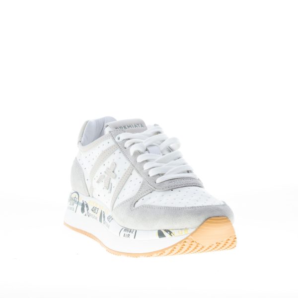PREMIATA donna sneaker Tris 5737 in camoscio GRIGIO e tessuto forato BIANCO - immagine 2