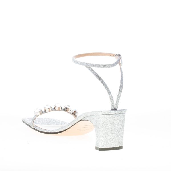 SERGIO ROSSI donna sandalo SR1 in tessuto glitter ARGENTO con cristalli. Tacco 6 cm - immagine 4