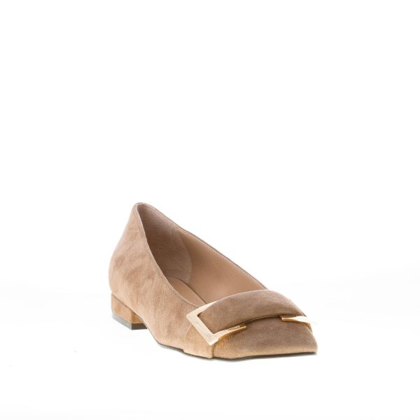 SERGIO ROSSI donna ballerina Prince in camoscio FANGO con fibbia. Suola cuoio - immagine 2