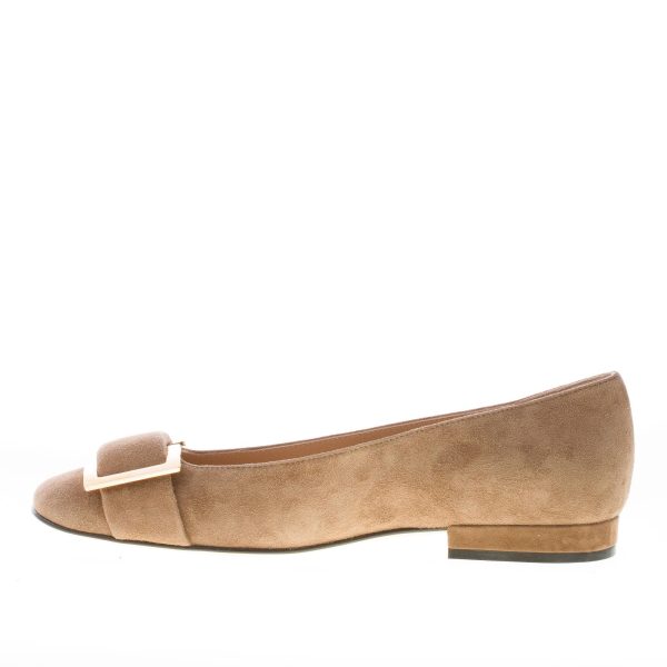 SERGIO ROSSI donna ballerina Prince in camoscio FANGO con fibbia. Suola cuoio - immagine 5