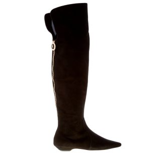 ROBERTO FESTA donna stivale sopra il ginocchio Salt in camoscio NERO con zip oro. Tacco piatto