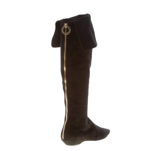 ROBERTO FESTA donna stivale sopra il ginocchio Salt in camoscio NERO con zip oro. Tacco piatto - immagine 3