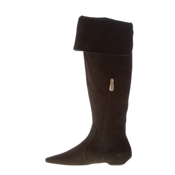 ROBERTO FESTA donna stivale sopra il ginocchio Salt in camoscio NERO con zip oro. Tacco piatto - immagine 4