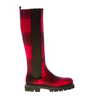 IDEE DE POINTE donna stivale in tessuto Tartan ROSSO. Tacco 3 cm