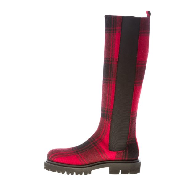 IDEE DE POINTE donna stivale in tessuto Tartan ROSSO. Tacco 3 cm - immagine 4
