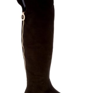 ROBERTO FESTA donna stivale sopra il ginocchio Salt in camoscio NERO con zip oro. Tacco piatto