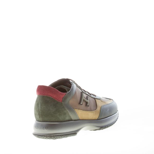 HOGAN uomo Interactive sneaker in camoscio, pelle e tessuto VERDE e SENAPE più bordeaux - immagine 3