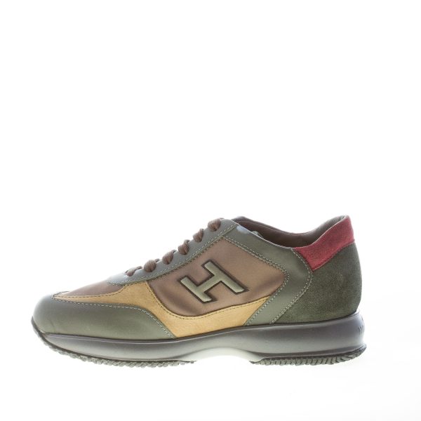 HOGAN uomo Interactive sneaker in camoscio, pelle e tessuto VERDE e SENAPE più bordeaux - immagine 5