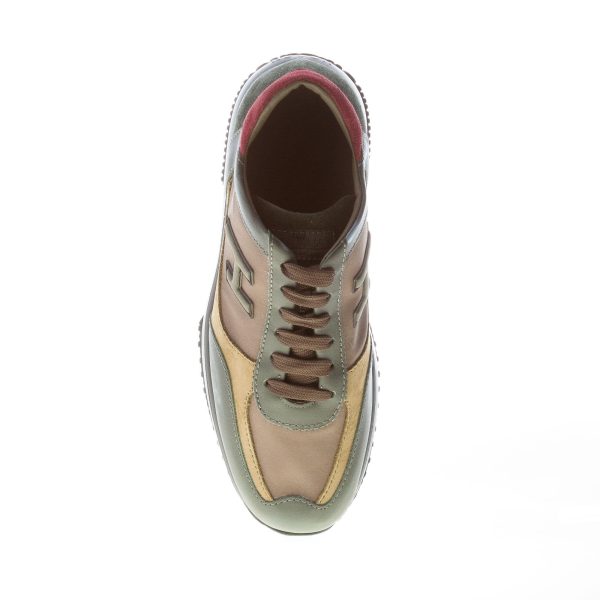 HOGAN uomo Interactive sneaker in camoscio, pelle e tessuto VERDE e SENAPE più bordeaux - immagine 7