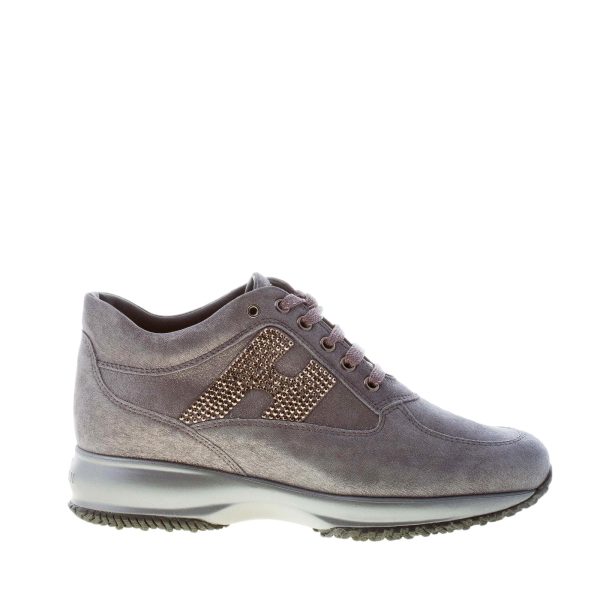 HOGAN donna Interactive sneaker in suede laminato GRIGIO con H di strass