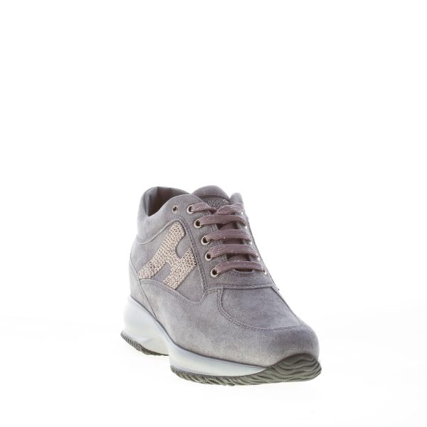 HOGAN donna Interactive sneaker in suede laminato GRIGIO con H di strass - immagine 2