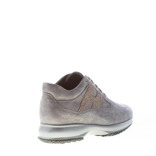 HOGAN donna Interactive sneaker in suede laminato GRIGIO con H di strass - immagine 3