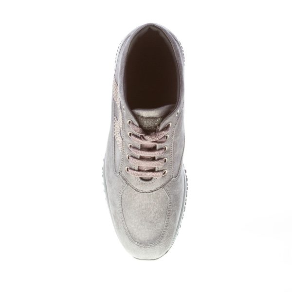 HOGAN donna Interactive sneaker in suede laminato GRIGIO con H di strass - immagine 7