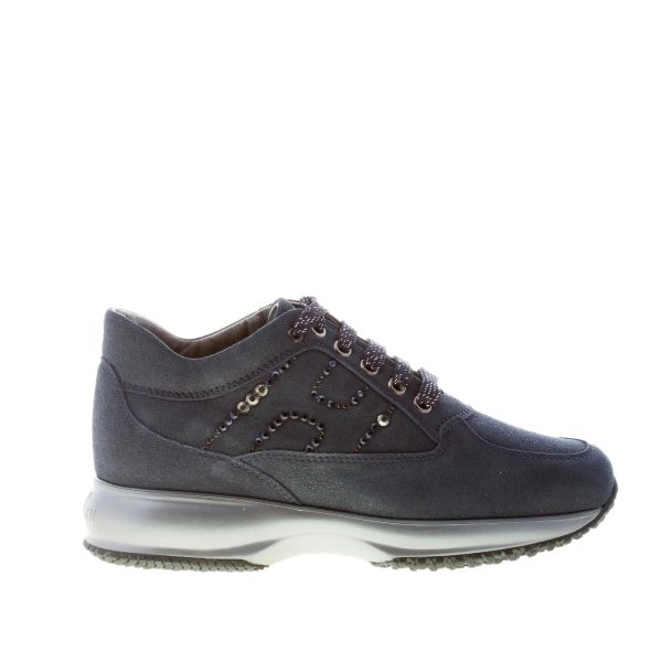 HOGAN donna Interactive sneaker in camoscio BLU con H strass
