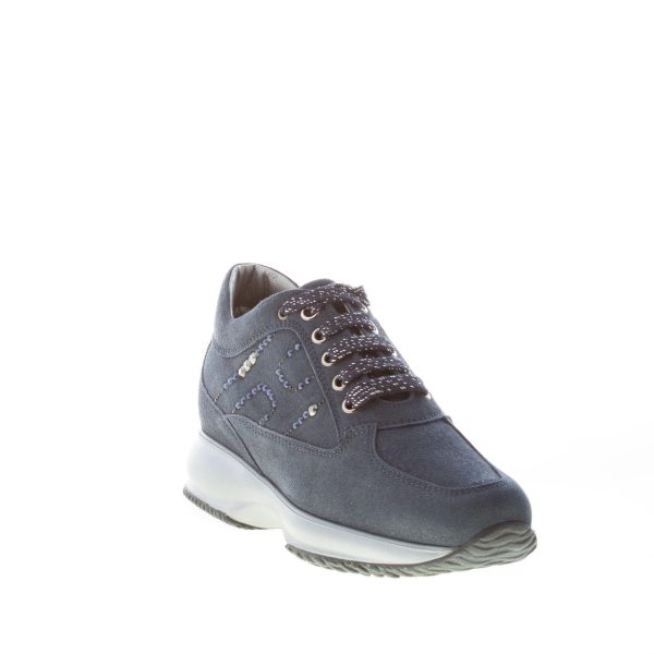 HOGAN donna Interactive sneaker in camoscio BLU con H strass - immagine 2