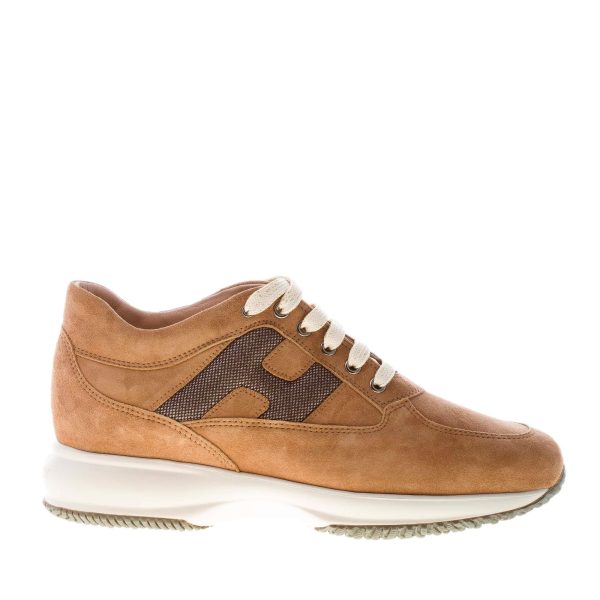 HOGAN donna Interactive sneaker in camoscio MARRONE con micro-glitter