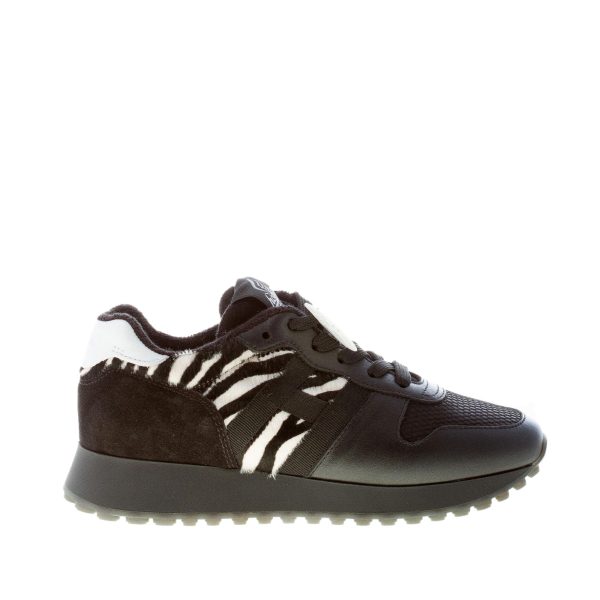 HOGAN donna H429 sneaker in pelle e tessuto NERO più animalier