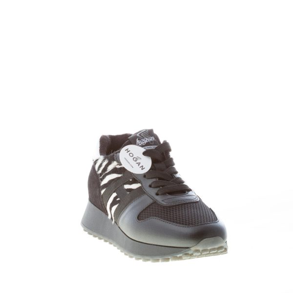 HOGAN donna H429 sneaker in pelle e tessuto NERO più animalier - immagine 2