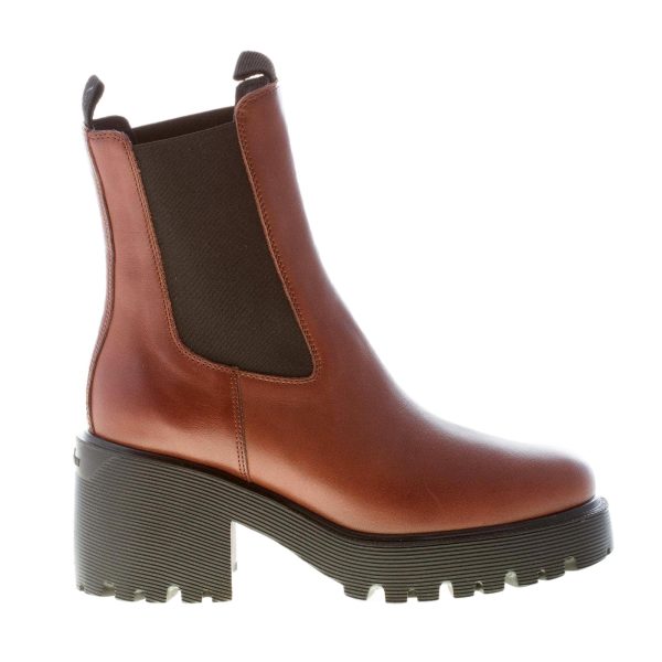 HOGAN donna H584 Chelsea tronchetto elasticizzato in pelle MARRONE. Tacco 7 cm