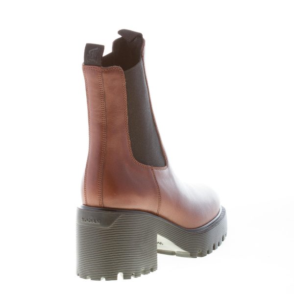 HOGAN donna H584 Chelsea tronchetto elasticizzato in pelle MARRONE. Tacco 7 cm - immagine 3