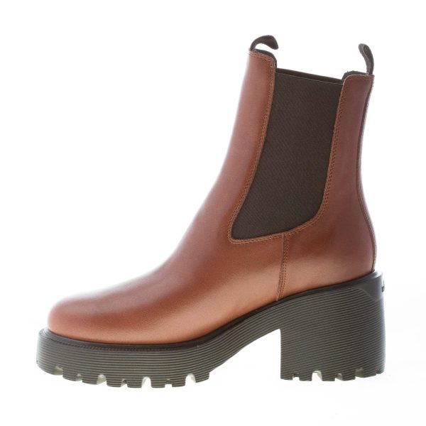 HOGAN donna H584 Chelsea tronchetto elasticizzato in pelle MARRONE. Tacco 7 cm - immagine 5