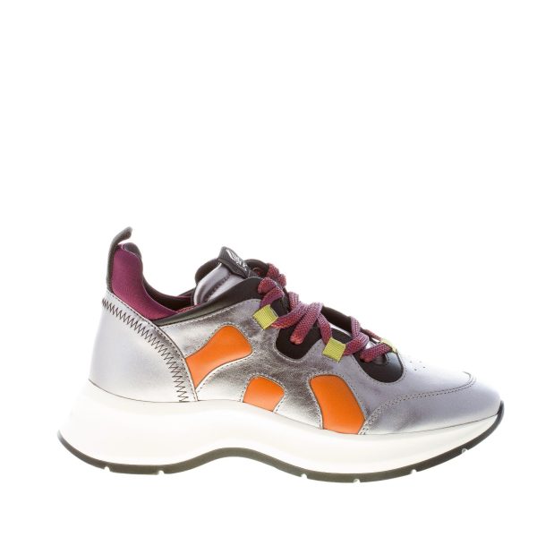 HOGAN donna sneaker H585 Speedy Run in pelle ARGENTO e ARANCIONE