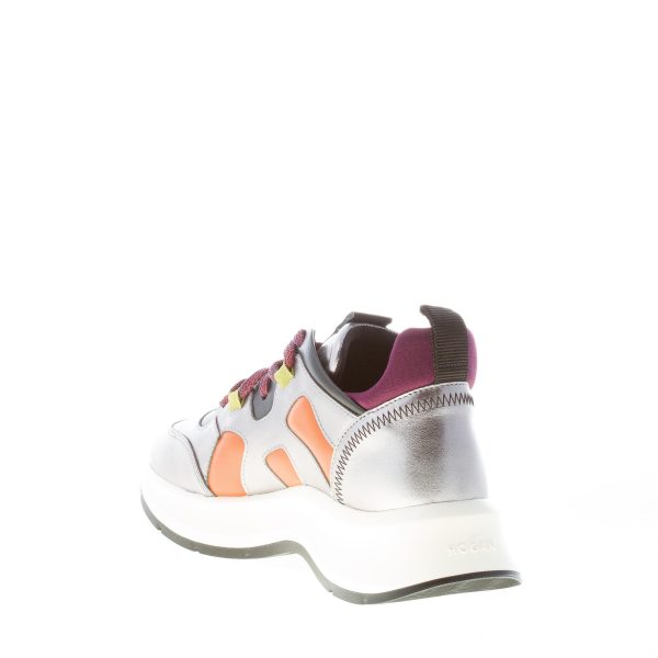 HOGAN donna sneaker H585 Speedy Run in pelle ARGENTO e ARANCIONE - immagine 4