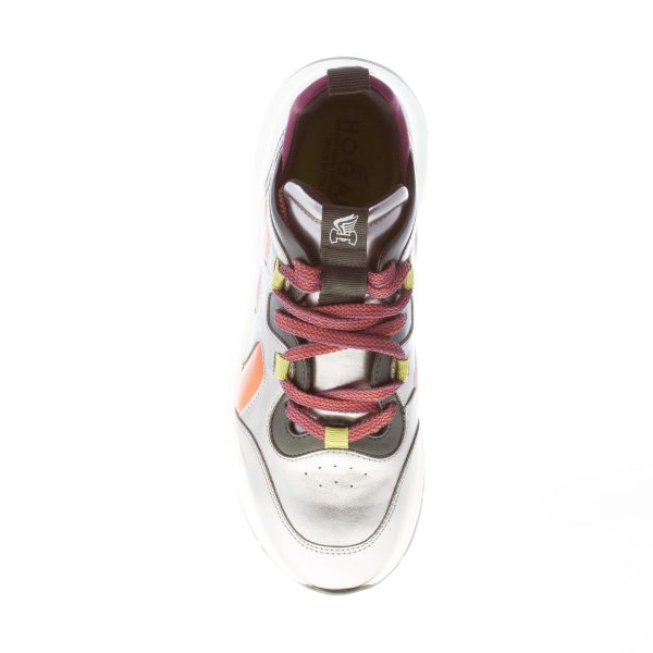 HOGAN donna sneaker H585 Speedy Run in pelle ARGENTO e ARANCIONE - immagine 6