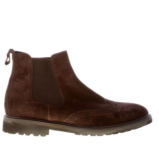 MIGLIORE uomo stivaletto elasticizzato in camoscio TESTA DI MORO con impunture. Suola in gomma