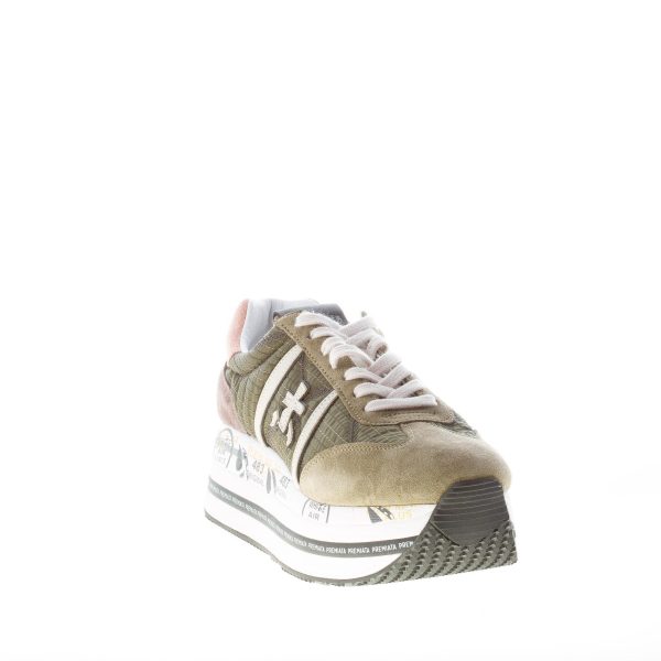 PREMIATA donna sneaker Beth 5353 in camoscio e tessuto cucito VERDE MILITARE con maxi platform - immagine 2