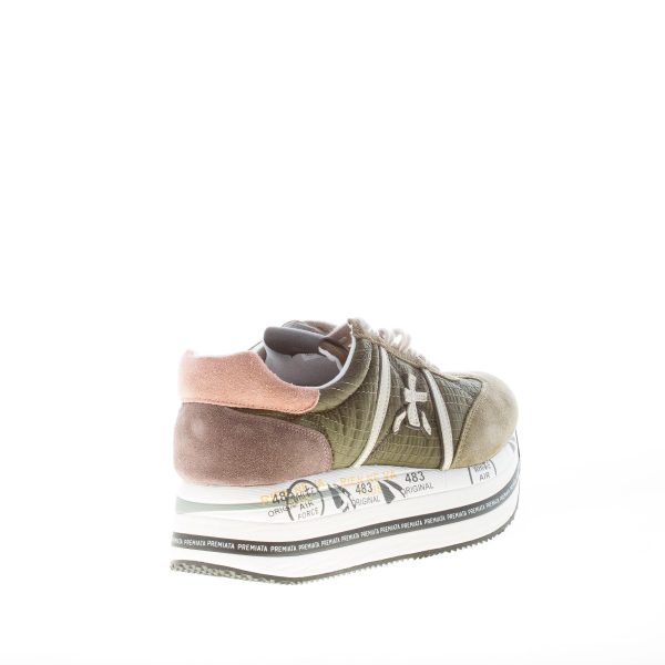 PREMIATA donna sneaker Beth 5353 in camoscio e tessuto cucito VERDE MILITARE con maxi platform - immagine 3