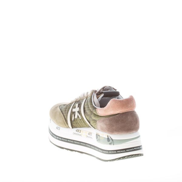 PREMIATA donna sneaker Beth 5353 in camoscio e tessuto cucito VERDE MILITARE con maxi platform - immagine 4