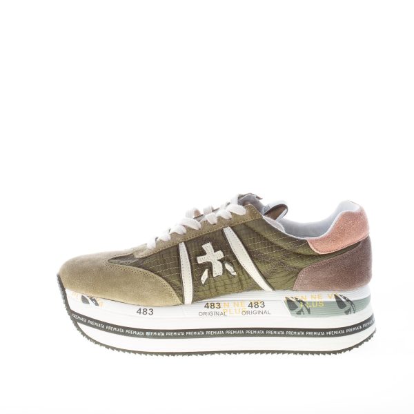 PREMIATA donna sneaker Beth 5353 in camoscio e tessuto cucito VERDE MILITARE con maxi platform - immagine 5